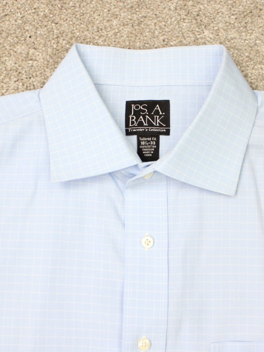 Jos A Bank Shirt Mens 16 1/2, 33 Blue Traveler's Tailored Fit Cotton Long Sleeve - Picture 4 of 11